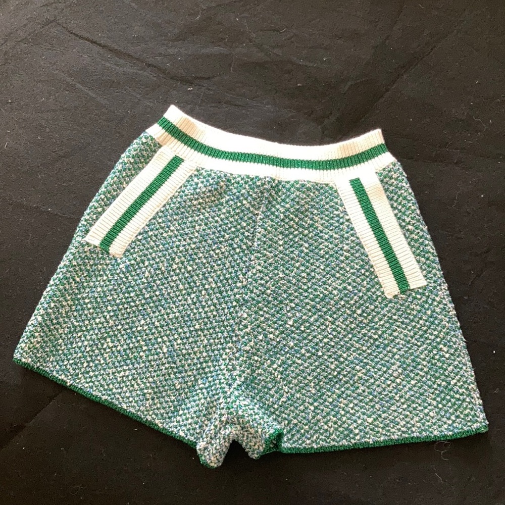 Maje Idda lurex-knit shorts; size 34 FR (2 US)